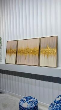 Altın Ritim | El İşçiliği Dokulu Tablo 40x70 / 70x70 / 40x70 Üçlü