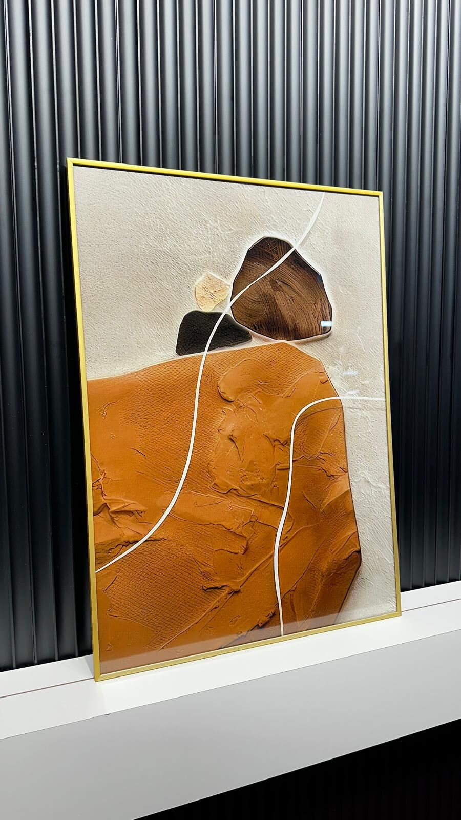 Dijital Baskılı Metal Çerçeceli Camlı Tekli Tablo - Kaya Tozu Model A