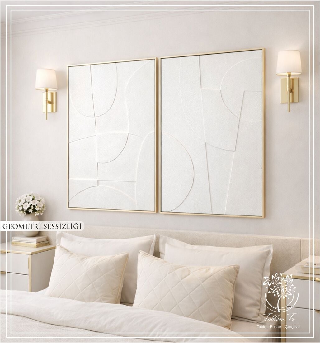 Metal Çerçeveli 3 Boyutlu Dokulu İkili Tablo - Geometri Sessizliği