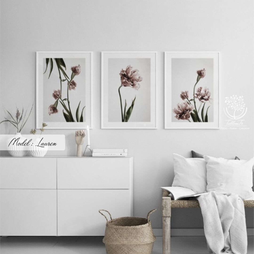 Lauren Üçlü Tablo Gümüş - 70x100 CM