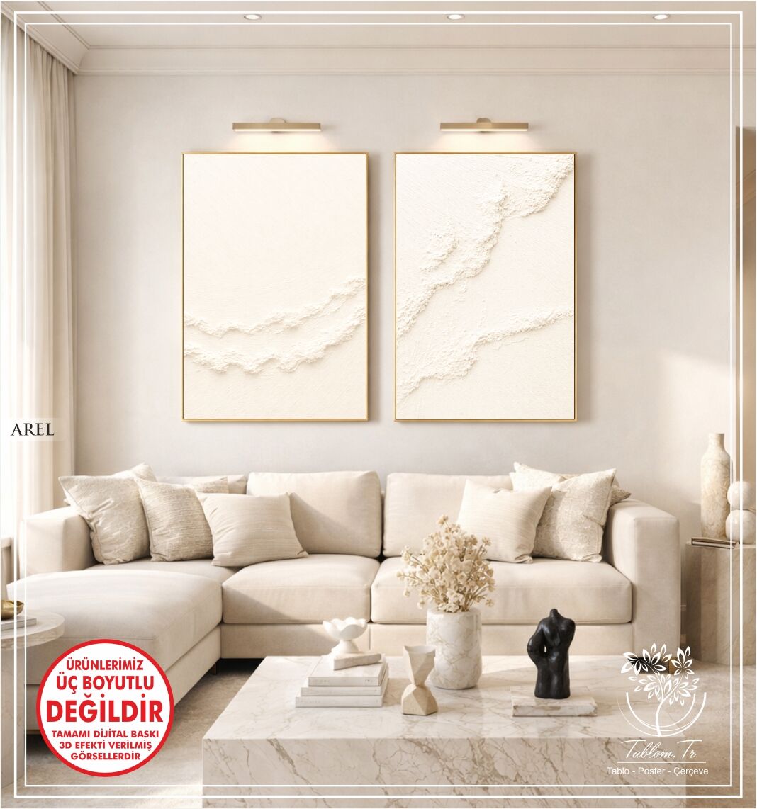 Dijital Baskılı Metal Çerçeveli Camlı İkili Dekoratif Tablo - Arel