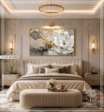 Dijital Baskılı Metal Çerçeveli Camlı Tekli Tablo - Royal Bloom
