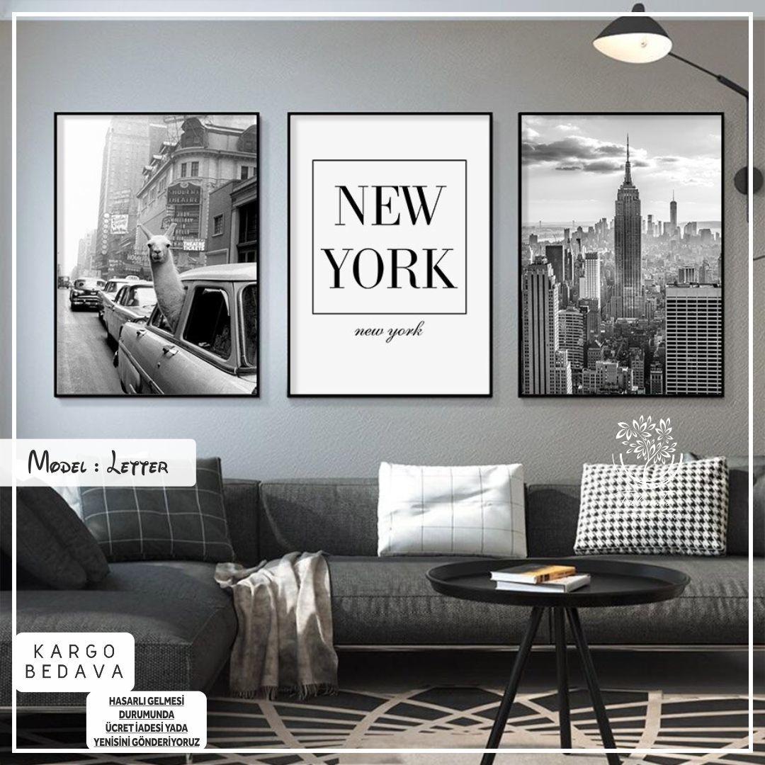 Letter Üçlü Tablo Siyah - 30x40 CM
