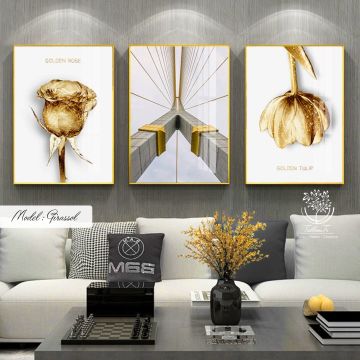 Girassol Üçlü Tablo Gold - 70x100 CM