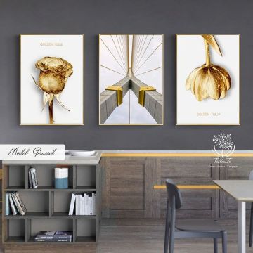 Girassol Üçlü Tablo Gold - 70x100 CM