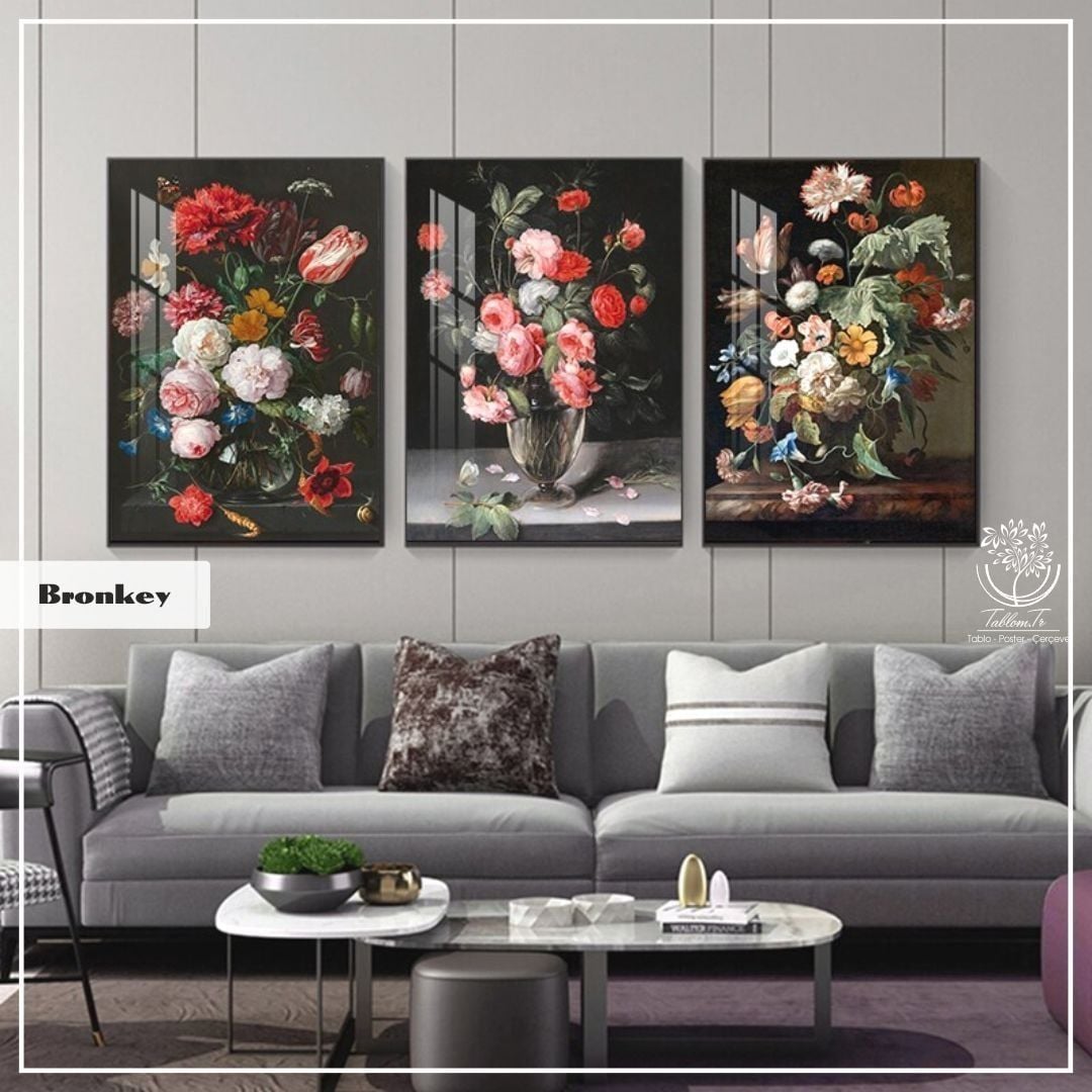 Bronkey Üçlü Set Tablo Gümüş - 40x50 CM