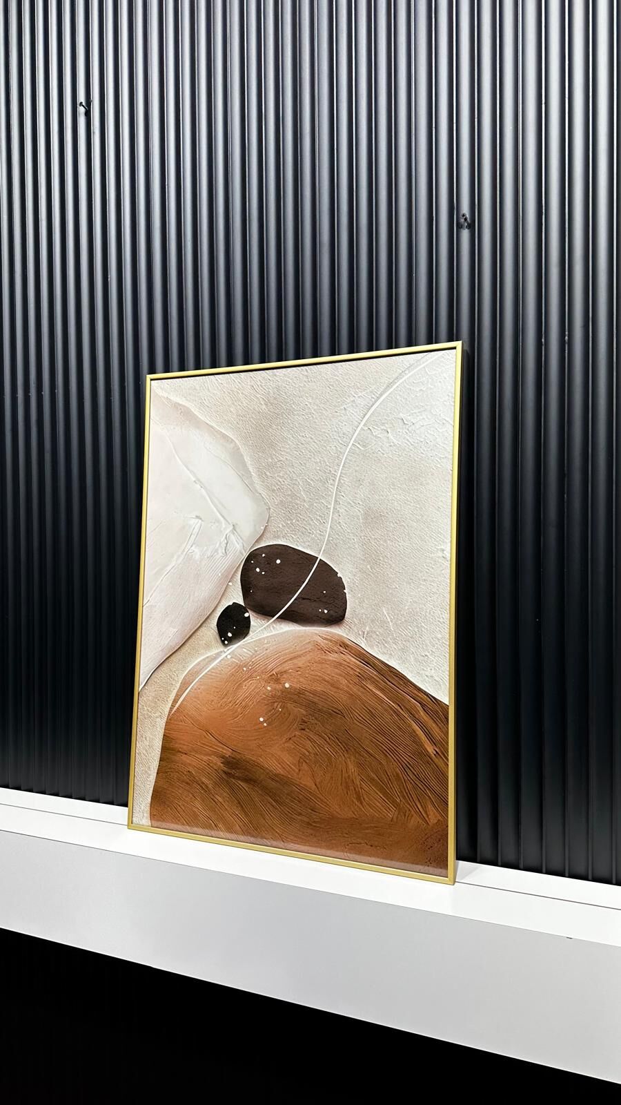 Dijital Baskılı Metal Çerçeceli Camlı Tekli Tablo - Kaya Tozu Model B