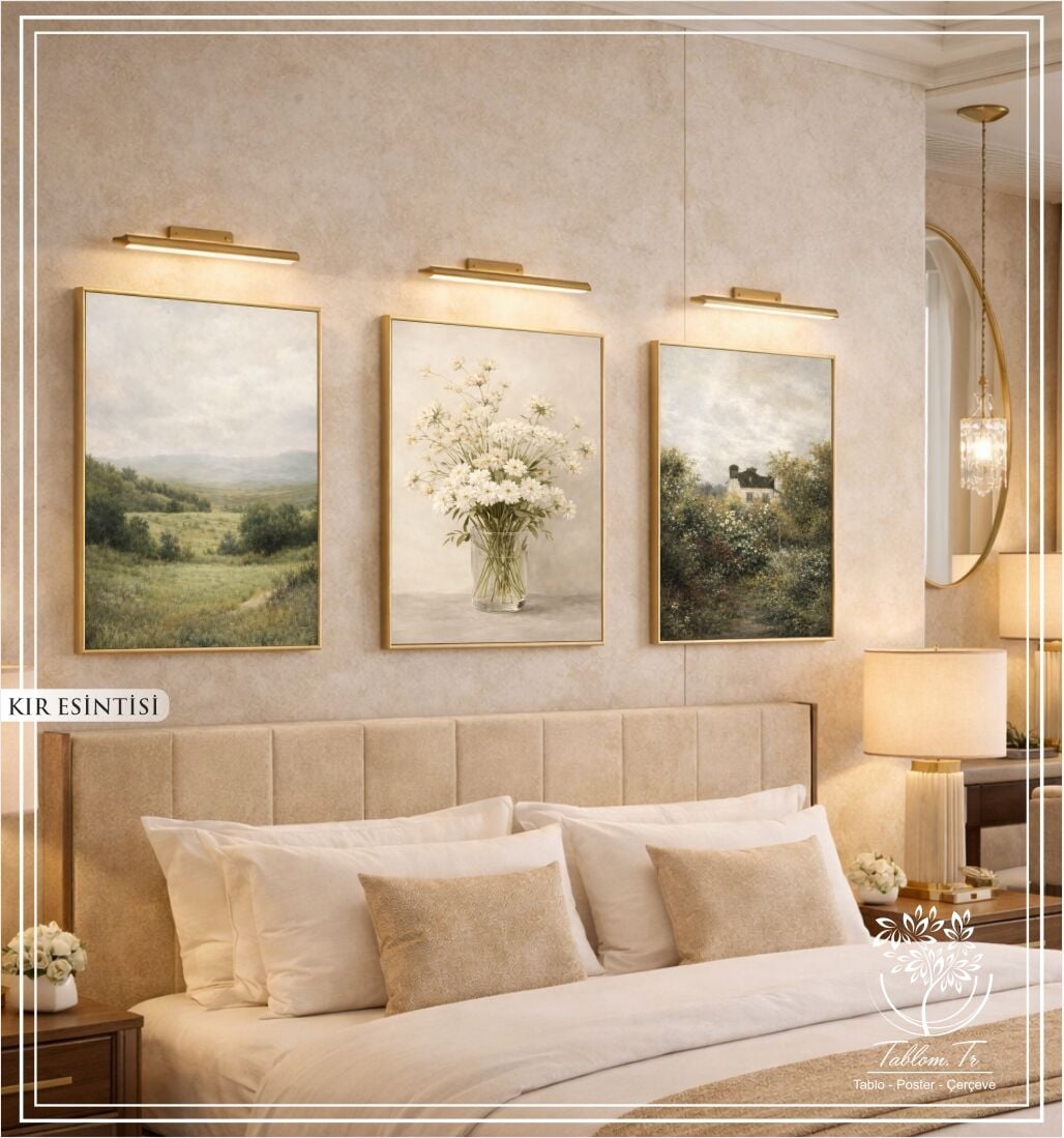 Dijital Baskılı Metal Çerçeveli Camlı Üçlü Dekoratif Tablo - Kır Esintisi