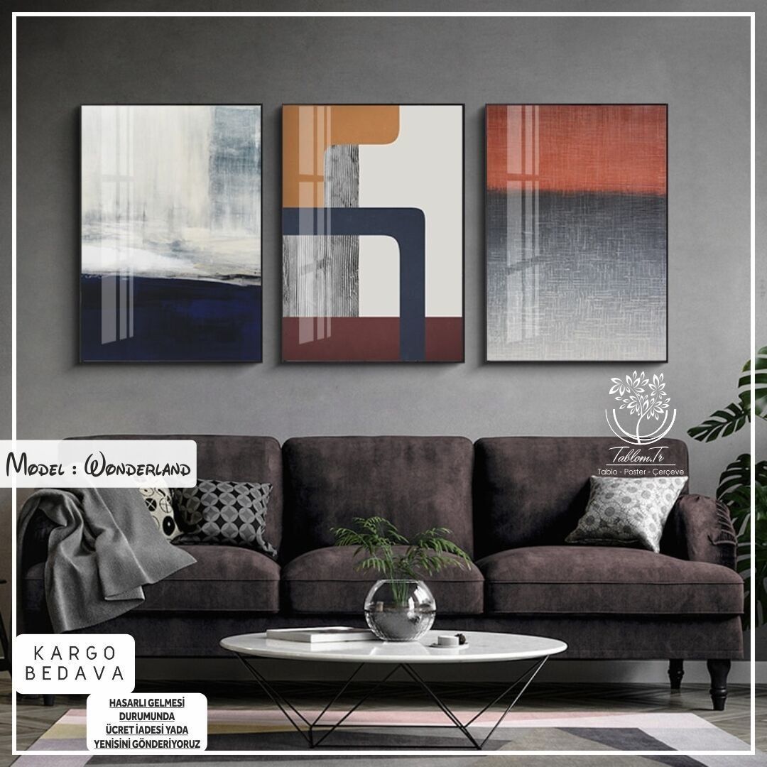 Wonderland Üçlü Tablo Gümüş - 70x100 CM