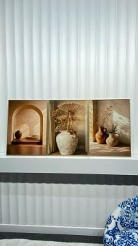 Dijital Baskılı Metal Çerçeveli Camlı Üçlü Dekoratif Tablo - Toprak Işığı