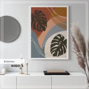Metal Çerçeveli Camlı Bohama Tekli Dekoratif Tablo Beyaz - 40x50 CM - Model A