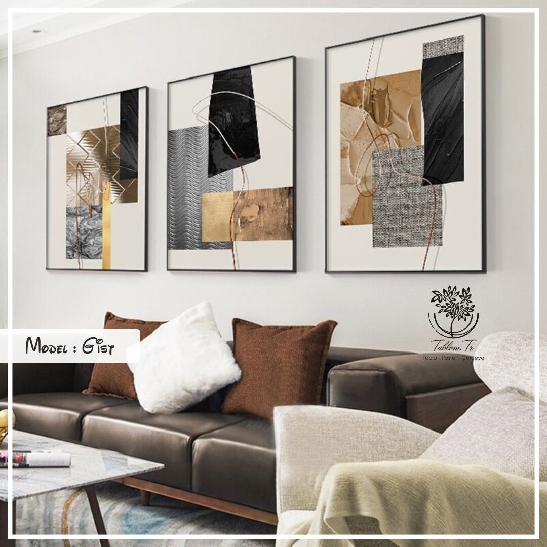 Gist Üçlü Tablo Siyah - 70x100 CM