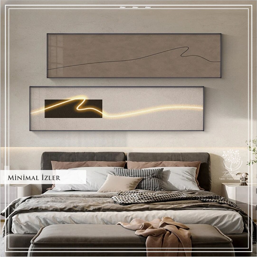 Dijital Baskılı Metal Çerçeveli Gerçek Camlı 2'li Tablo - Minimal İzler Model A