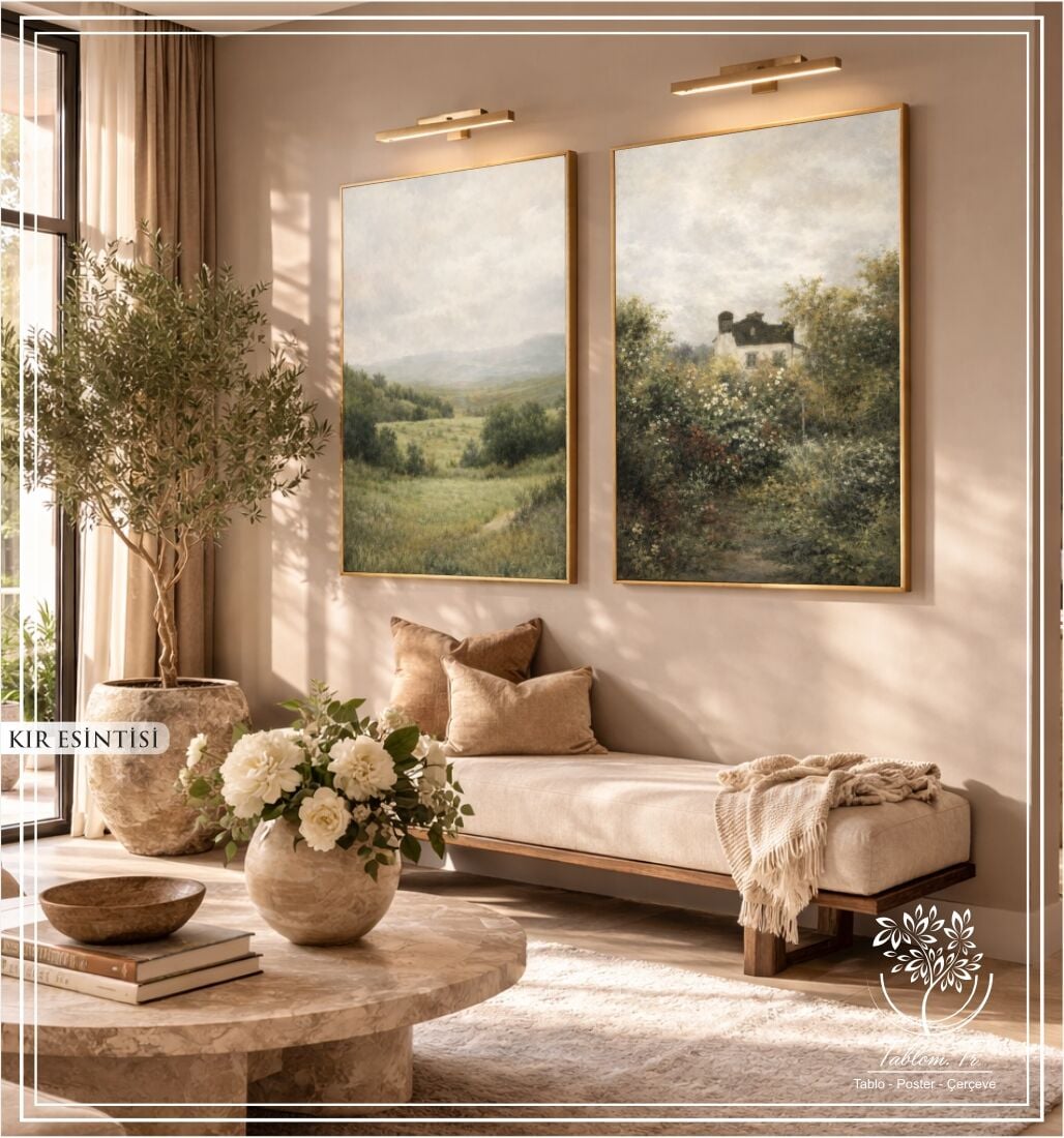 Dijital Baskılı Metal Çerçeveli Camlı İkili Dekoratif Tablo - Kır Esintisi