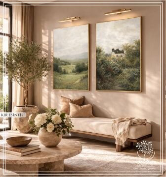 Dijital Baskılı Metal Çerçeveli Camlı İkili Dekoratif Tablo - Kır Esintisi