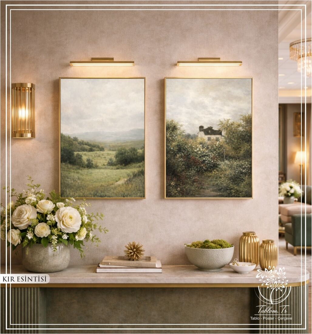 Dijital Baskılı Metal Çerçeveli Camlı İkili Dekoratif Tablo - Kır Esintisi