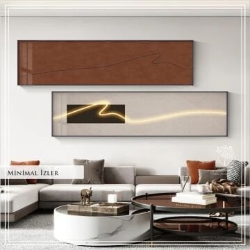 Dijital Baskılı Metal Çerçeveli Gerçek Camlı 2'li Tablo - Minimal İzler Model B