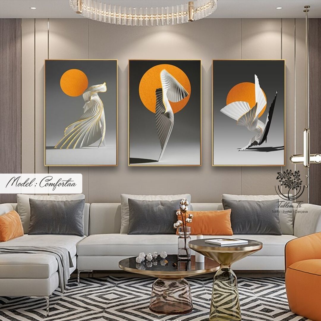 Comfortaa Üçlü Tablo Gümüş - 50x70 CM