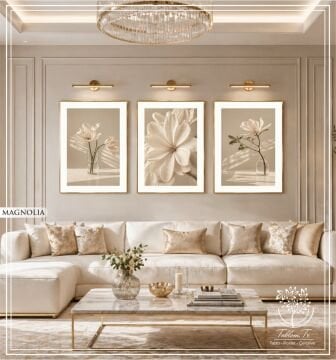 Dijital Baskılı Metal Çerçeveli Camlı Üçlü Dekoratif Tablo - Magnolia