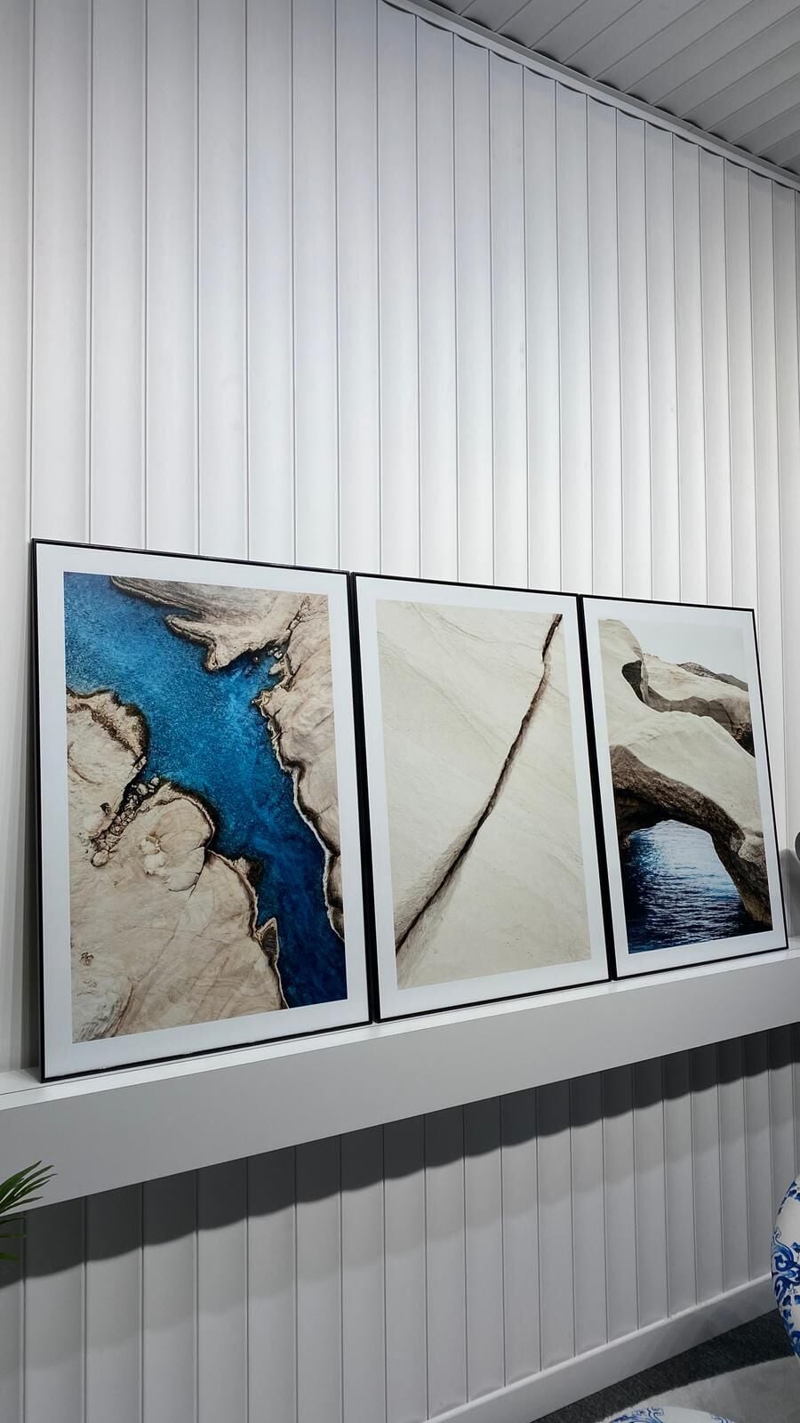 Dijital Baskılı Metal Çerçeveli Camlı Üçlü Dekoratif Tablo - Mavinin Formu