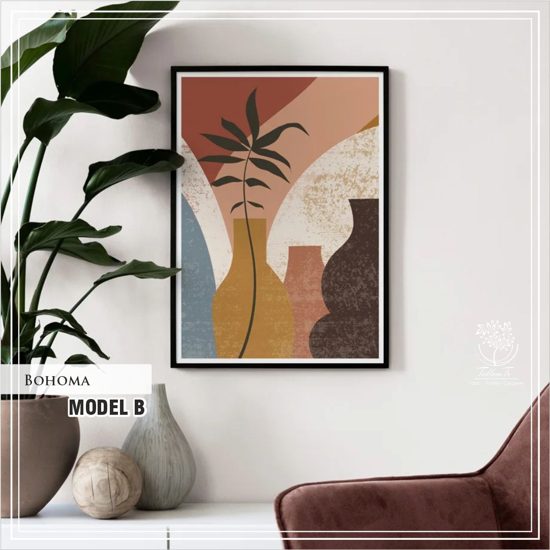 Metal Çerçeveli Camlı Bohama Tekli Dekoratif Tablo Beyaz - 70x100 CM - Model B