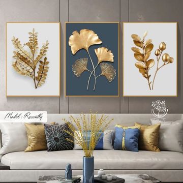 Recently Üçlü3 Tablo Gold - 30x40 CM