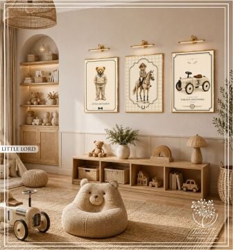 Dijital Baskılı Metal Çerçeveli Camlı Üçlü Dekoratif Tablo - Little Lord