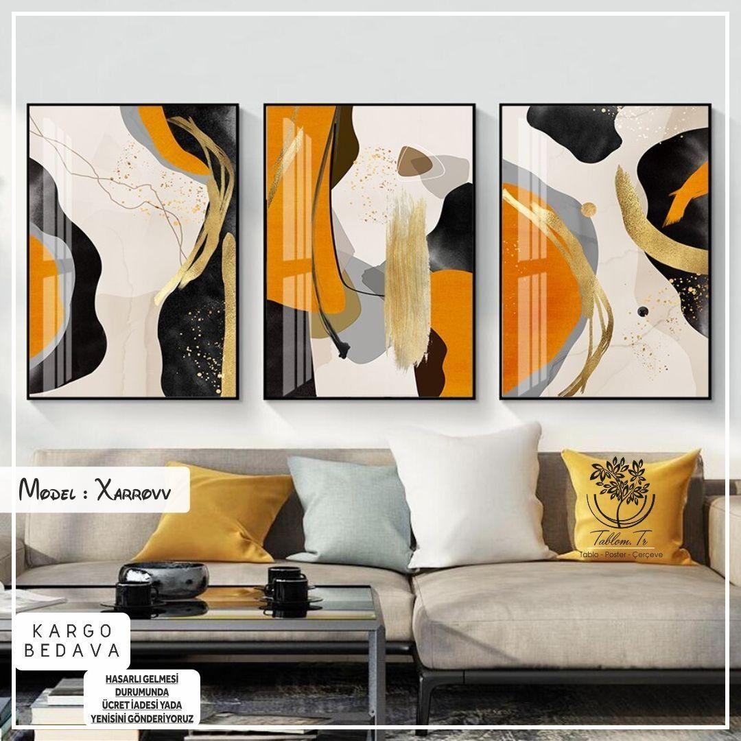 Xarrovv Üçlü Tablo Gold - 70x100 CM