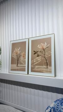 Dijital Baskılı Metal Çerçeveli Camlı İkili Dekoratif Tablo - Magnolia