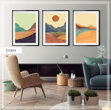 Curvi Üçlü Set Tablo Gümüş - 50x70 CM