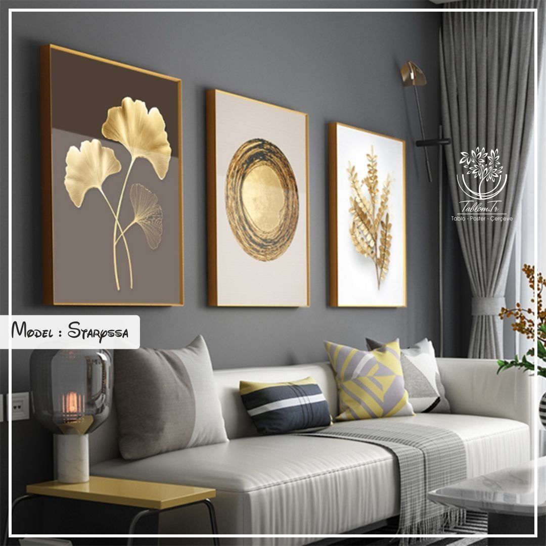 Staryssa Üçlü Tablo Gold - 70x100 CM