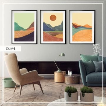 Curvi Üçlü Set Tablo Siyah - 50x70 CM