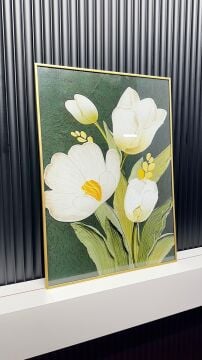 Dijital Baskılı Metal Çerçeceli Camlı Tekli Tablo - Pastel Buket