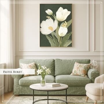 Dijital Baskılı Metal Çerçeceli Camlı Tekli Tablo - Pastel Buket