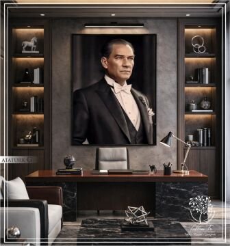 Metal Çerçeveli Camlı Mustafa Kemal Atatürk Tablosu Beyaz - 70x100 CM - MODEL G