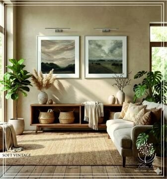 Metal Çerçeveli Gercek Camlı 2'li Tablo - Soft Vintage