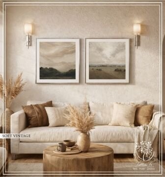 Metal Çerçeveli Gercek Camlı 2'li Tablo - Soft Vintage