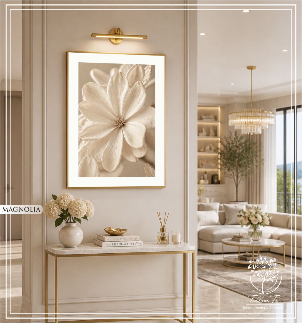 Dijital Baskılı Metal Çerçeveli Camlı Tekli Tablo - Magnolia