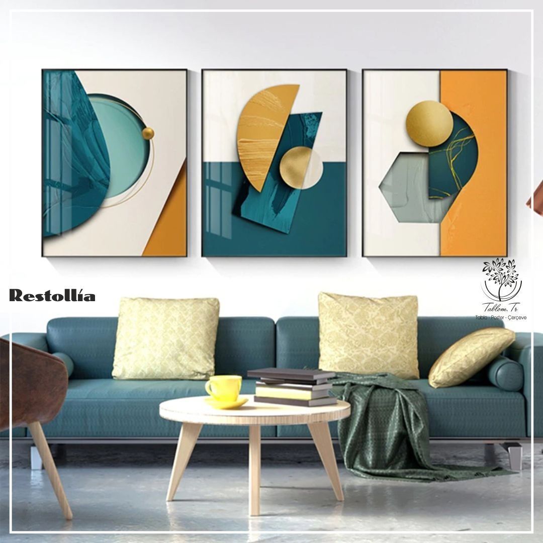 Restollia Üçlü3 Tablo Gümüş - 70x100 CM