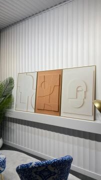 Dijital Baskılı Metal Çerçeveli Camlı Üçlü Dekoratif Tablo - Trio