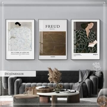 Metal Çerçeveli Camlı Düşünenler 3'lü Dekoratif Tablo