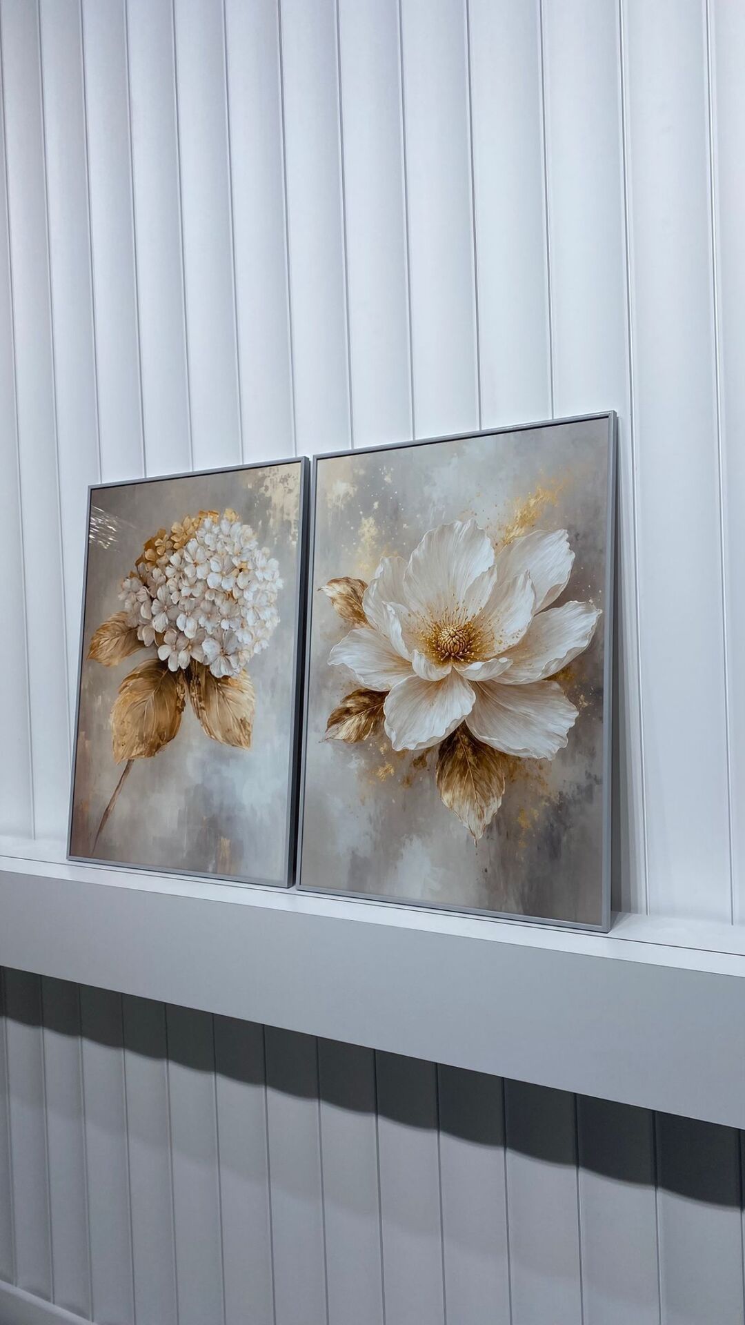 Dijital Baskılı Metal Çerçeveli Camlı İkili Dekoratif Tablo - Golden Bloom