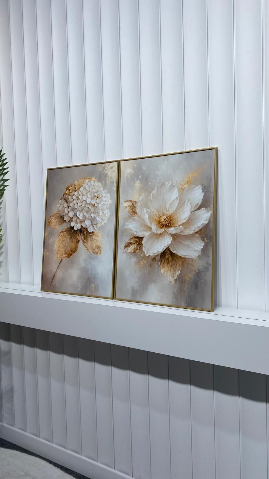 Dijital Baskılı Metal Çerçeveli Camlı İkili Dekoratif Tablo - Golden Bloom