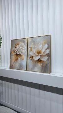 Dijital Baskılı Metal Çerçeveli Camlı İkili Dekoratif Tablo - Golden Bloom
