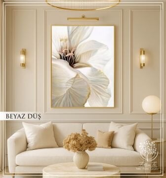 Dijital Baskılı Metal Çerçeceli Camlı Tekli Tablo -Beyaz Düş