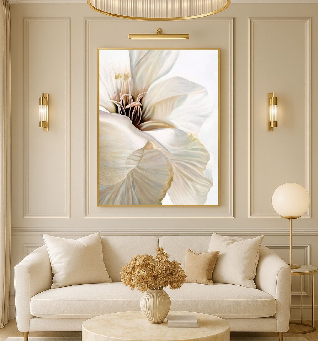 Dijital Baskılı Metal Çerçeceli Camlı Tekli Tablo -Beyaz Düş