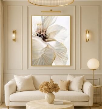 Dijital Baskılı Metal Çerçeceli Camlı Tekli Tablo -Beyaz Düş