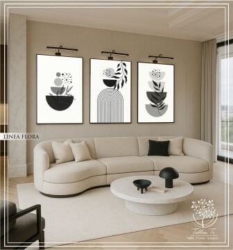 Dijital Baskılı Metal Çerçeveli Camlı Üçlü Dekoratif Tablo - Linea Flora