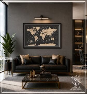 Dijital Baskılı Metal Çerçeveli Camlı Tekli Tablo - Yol Atlası
