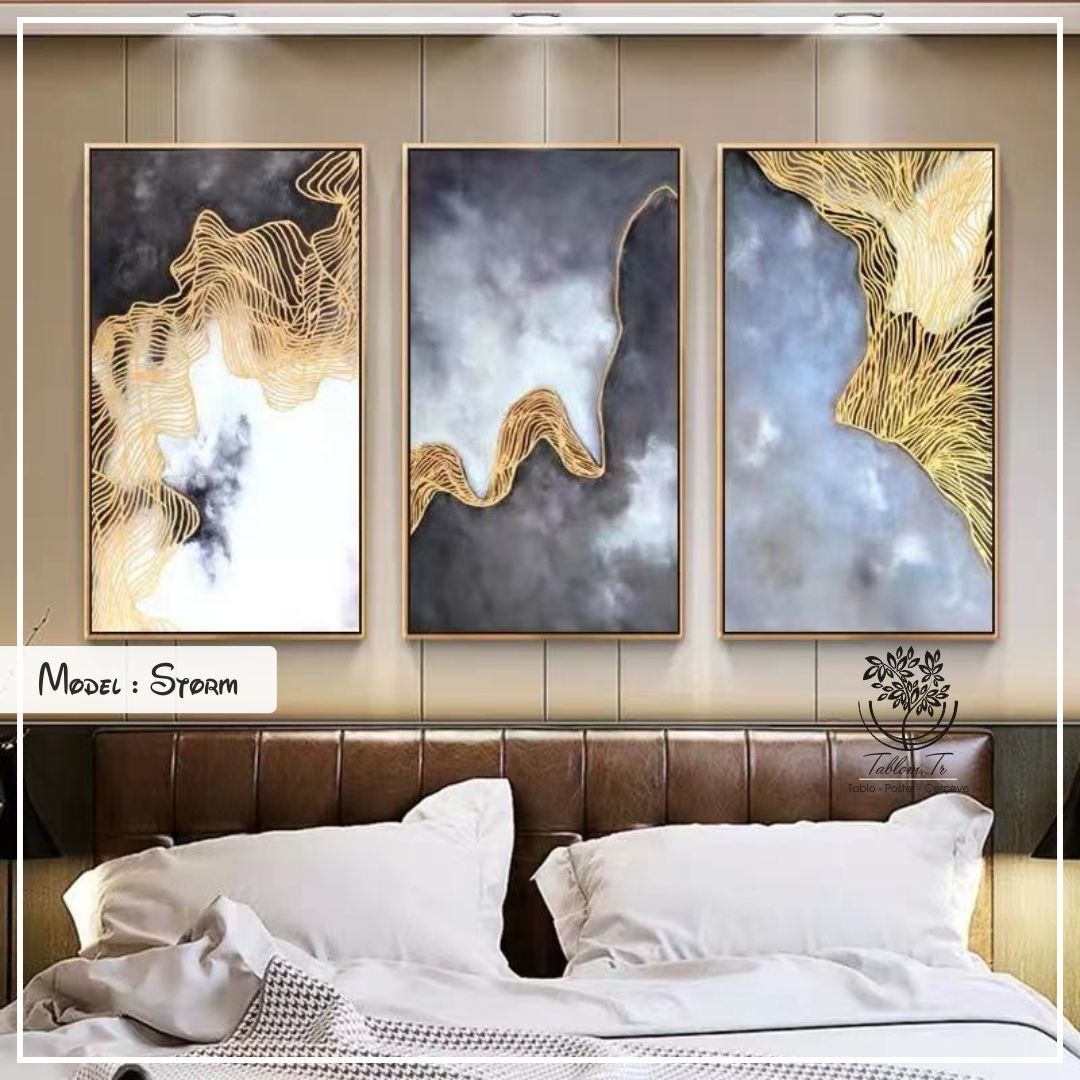 Storm Üçlü Tablo Siyah - 70x100 CM